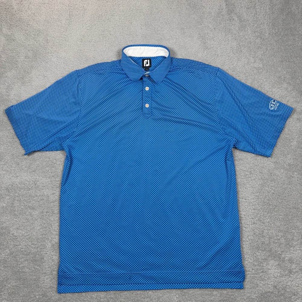 FootJoy Mens Blue Micro Cross Print Golf Polo Shirt Large OHC Embroidery Stretch